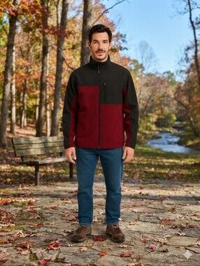 Swiss Tech Black & Red Soft Shell Fleece Lined Mens Stretch Zip Jacket Size Lge